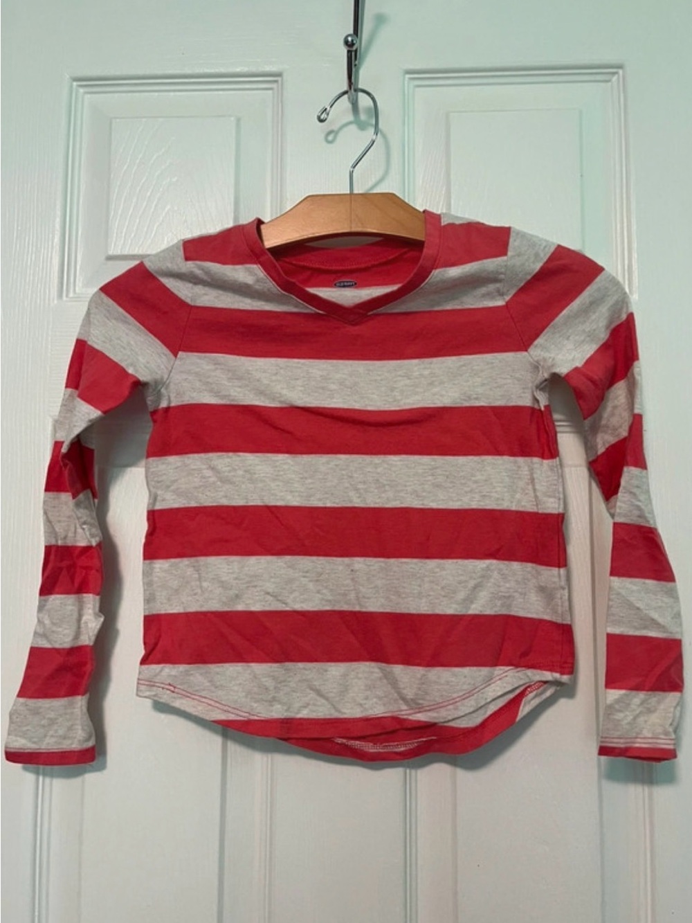 Old Navy Red and Light Gray Striped Long-Sleeve Tee